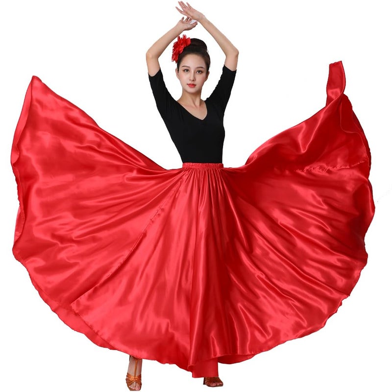 Sancan Women Full Ankle Length Retro Long Maxi Skirt for Dance Gypsy Costume Church Praise Worship Celebration Party Cosplay (Red) - Image 3